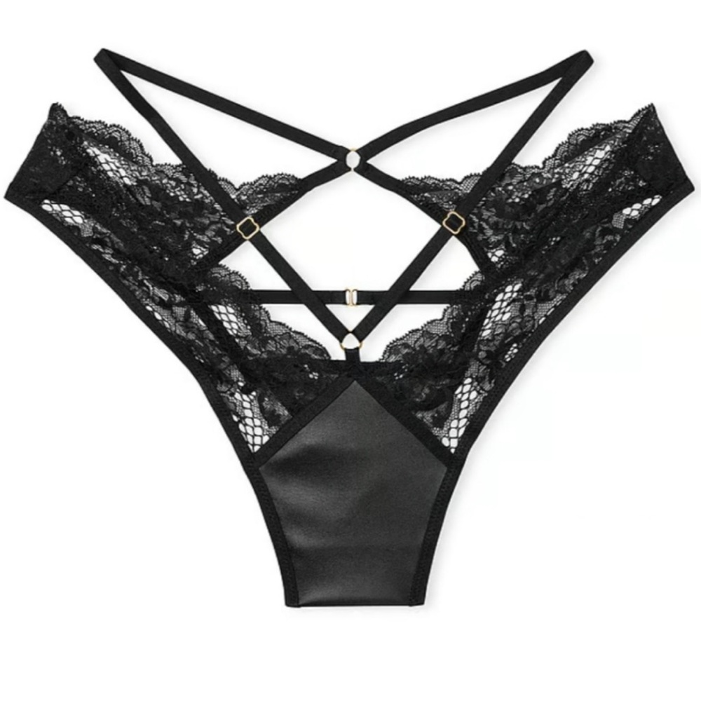 Victoria’s Secret Very Sexy Faux Leather & Lace Strappy Brazilian Panty